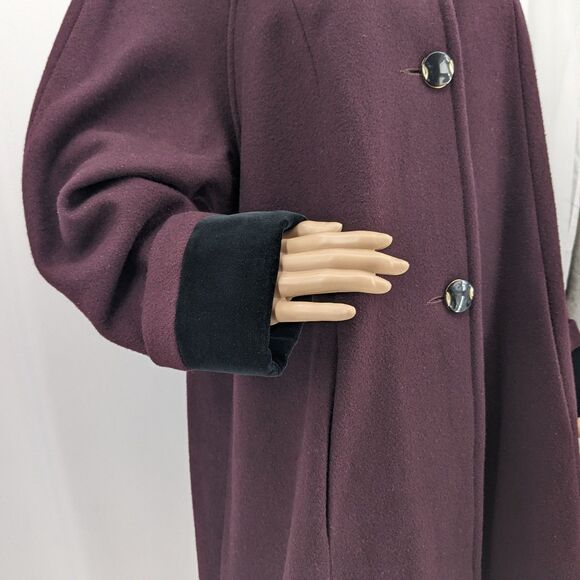 Vintage 1970s Jofeld Wool Coat Plum Swing Velvet Trim Winter Plus Size 1X - Picture 12 of 15